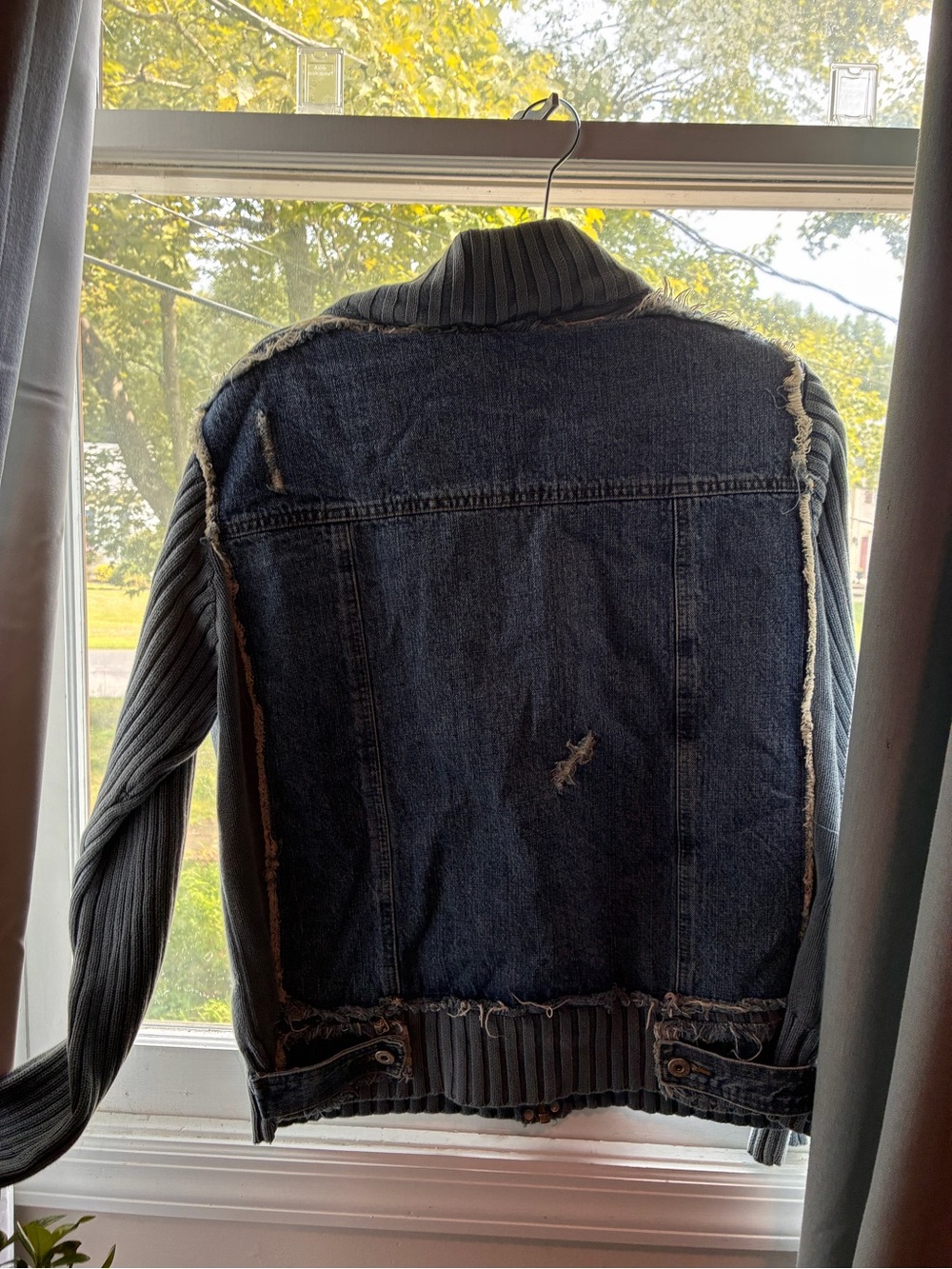 Prada Blue Denim & Gray Knit Zip Jacket - Picture 3 of 11